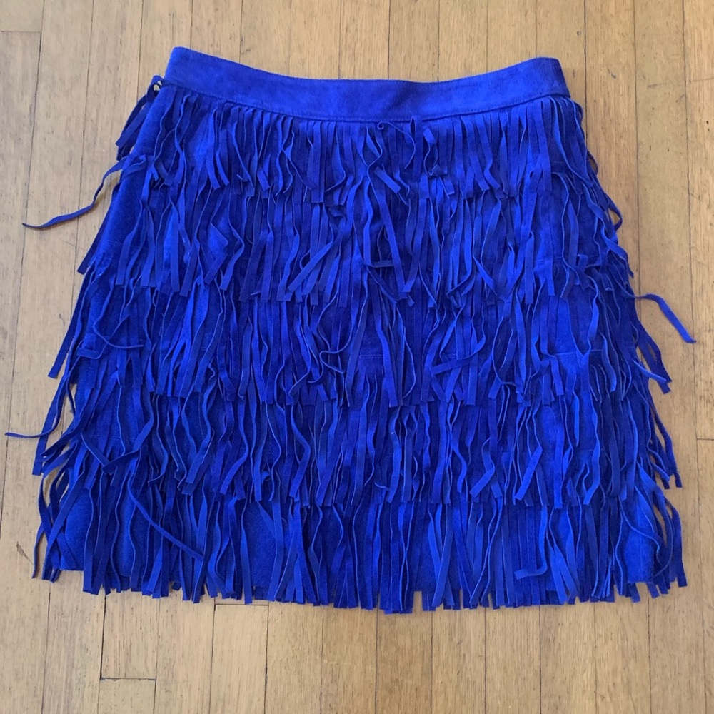 SAMPLE kate spade royal blue suede fringe mini skirt
